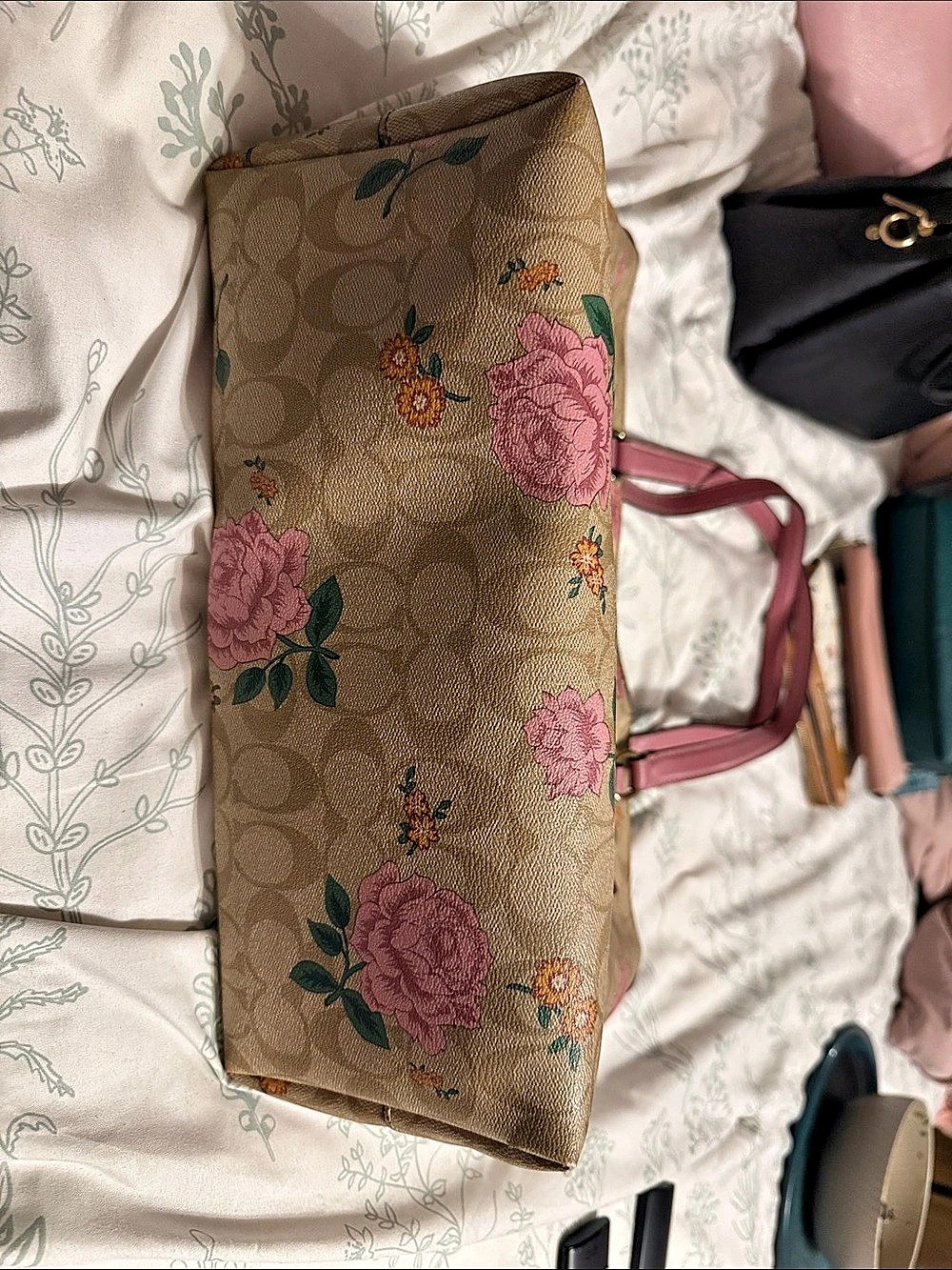 Coach Gallery Tote In Signature Canvas With Rose Print Floral Tote in Brown & - Picture 5 of 9